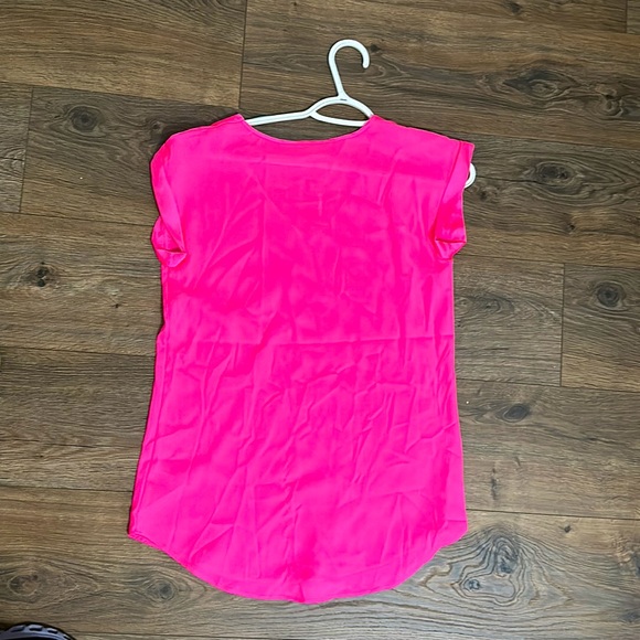 Express Hot Pink V Neck Silk Blouse - Picture 2 of 4